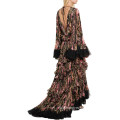 Tiered Lace-Trimmed Silk Lace Gown